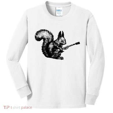 Squirrel Playing Guitar Funny Squirel Guitar Lover Guitar Kids Long Sleeve Shirt