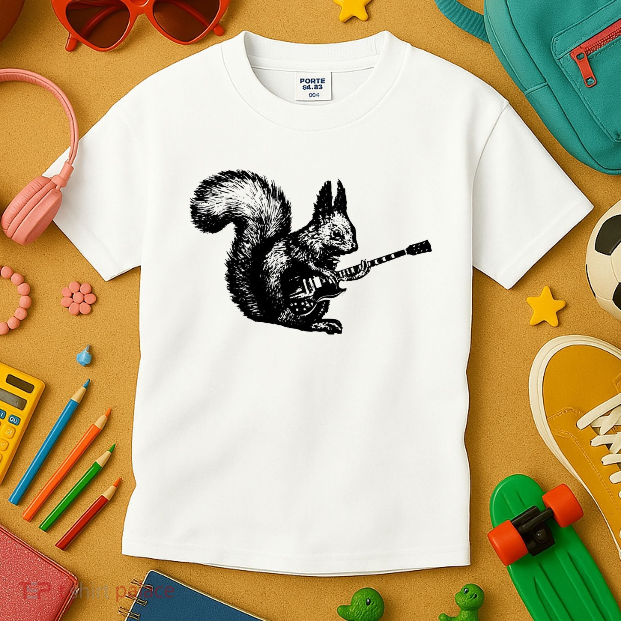 Squirrel Playing Guitar Funny Squirel Guitar Lover Guitar Kids T-Shirt
