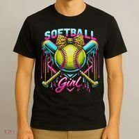 Softball Player Girl Ice Cream Softball Drip T-Shirt thumb 3