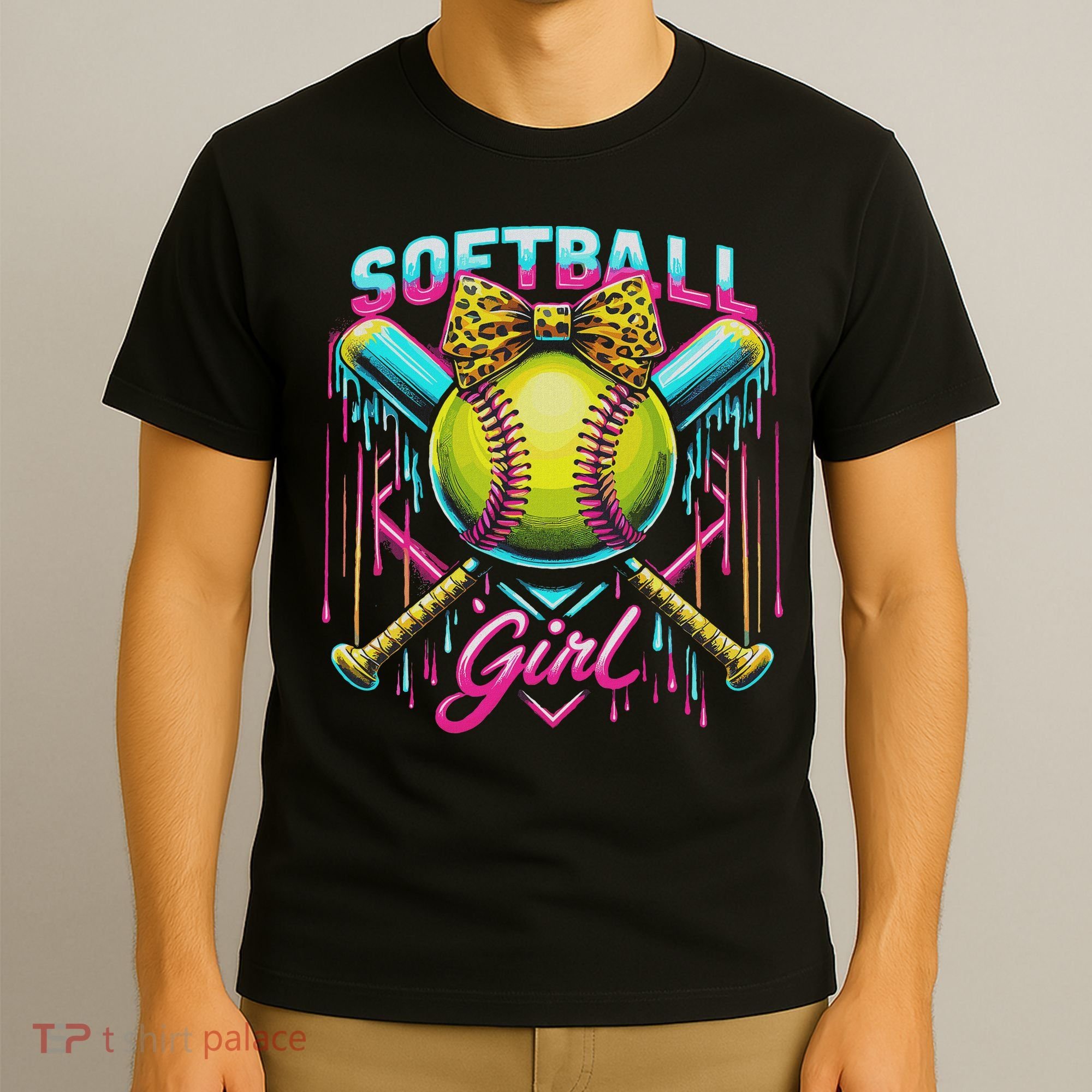 Softball Player Girl Ice Cream Softball Drip T-Shirt