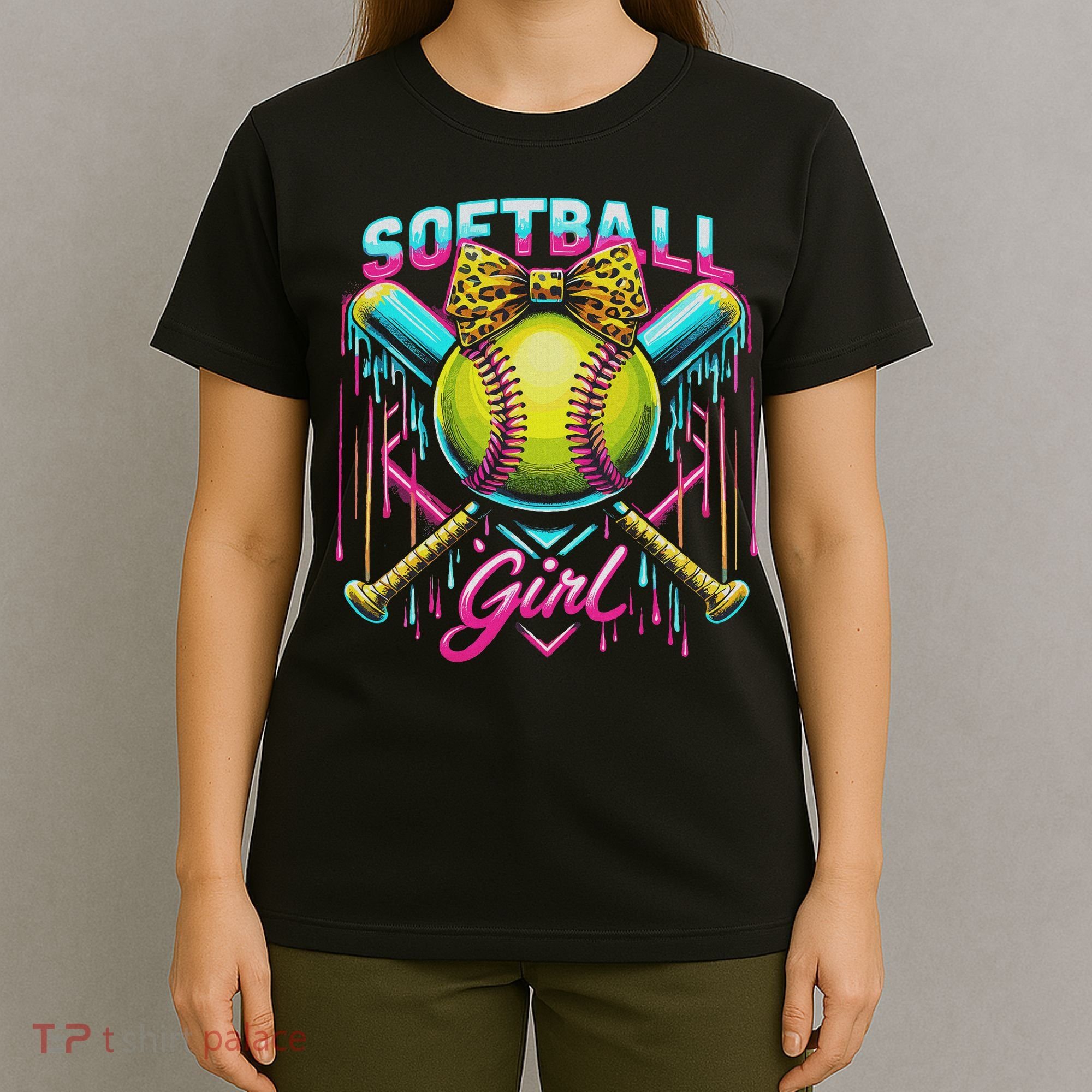 Softball Player Girl Ice Cream Softball Drip T-Shirt