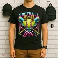 Softball Player Girl Ice Cream Softball Drip T-Shirt thumb 6