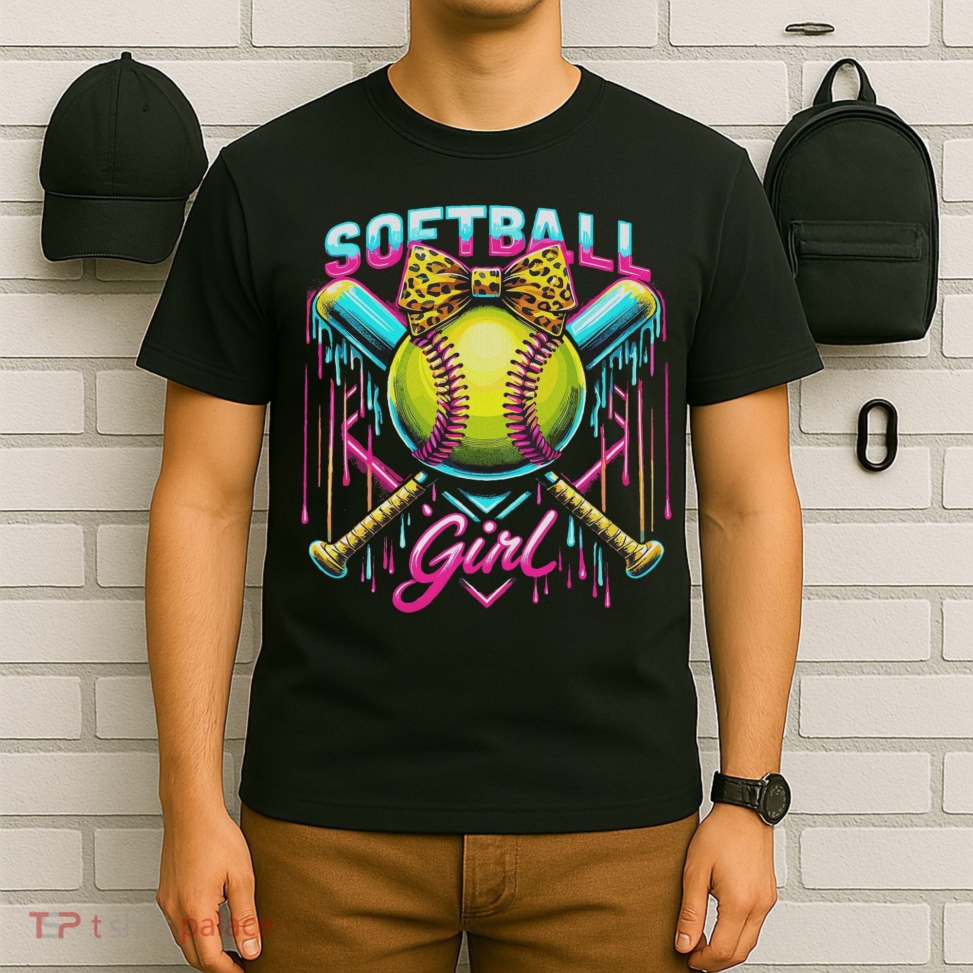 Softball Player Girl Ice Cream Softball Drip T-Shirt