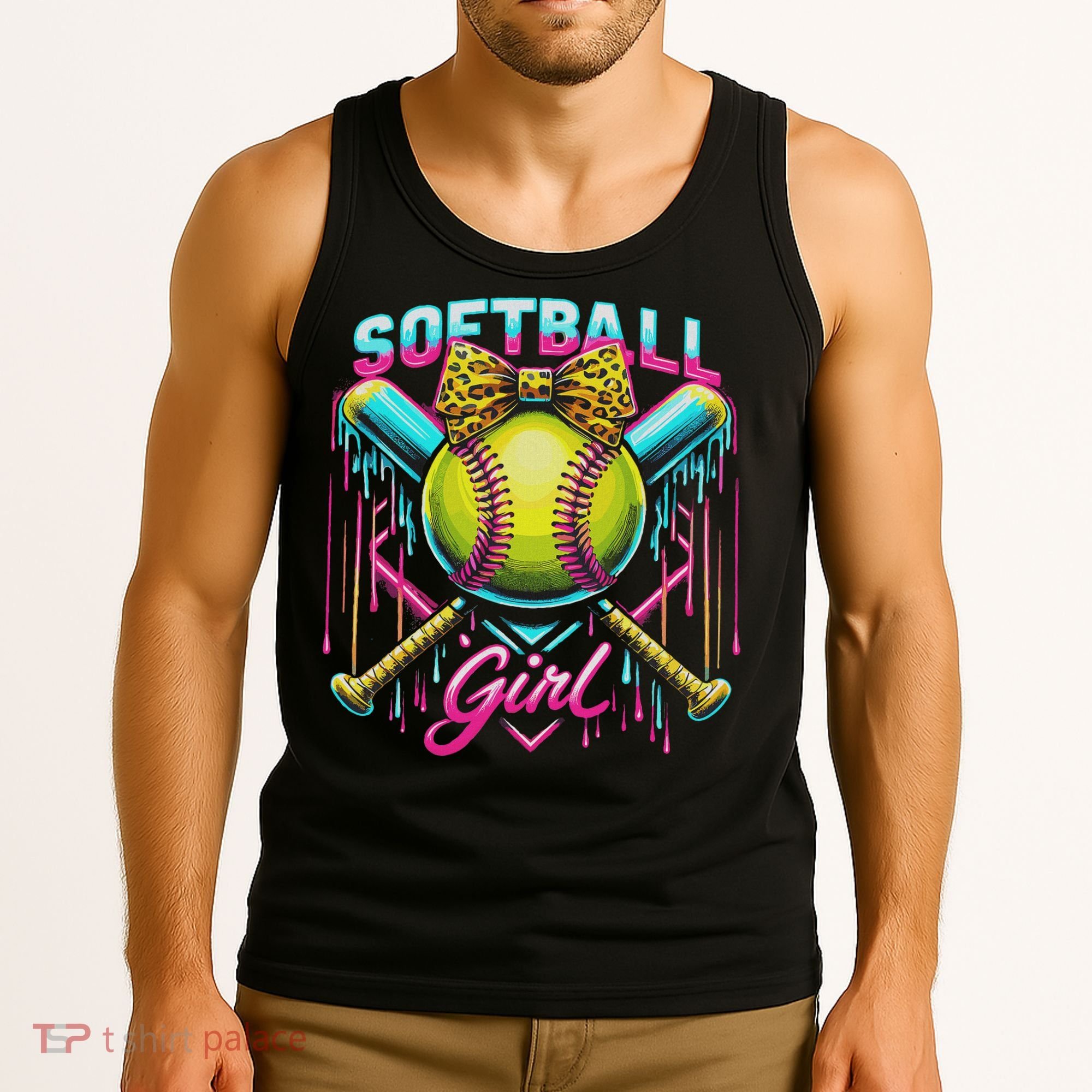 Softball Player Girl Ice Cream Softball Drip Tank Top
