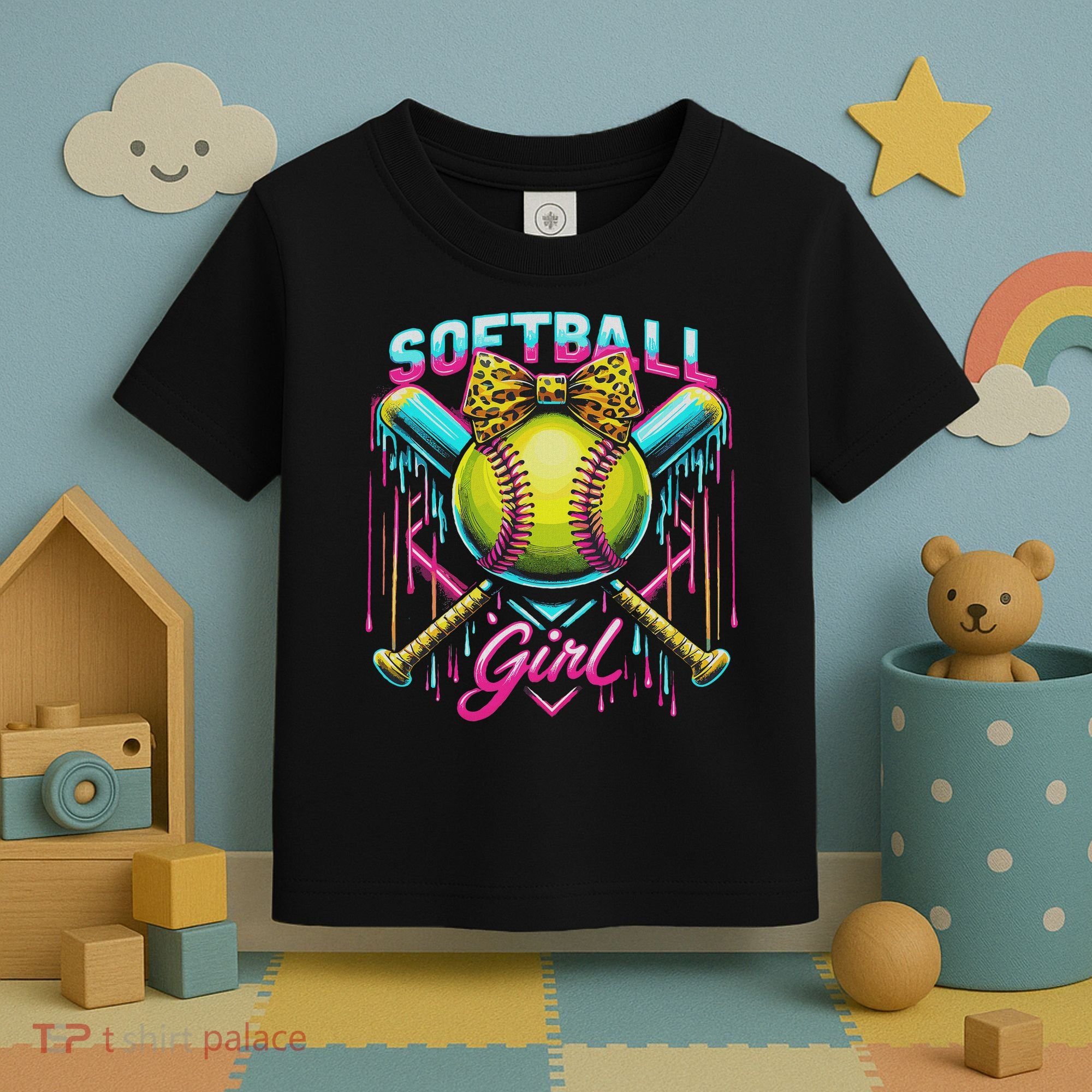 Softball Player Girl Ice Cream Softball Drip Toddler T-Shirt