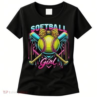 Softball Player Girl Ice Cream Softball Drip Women's T-Shirt