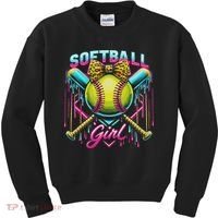 Softball Player Girl Ice Cream Softball Drip Kids Sweatshirt thumb 0