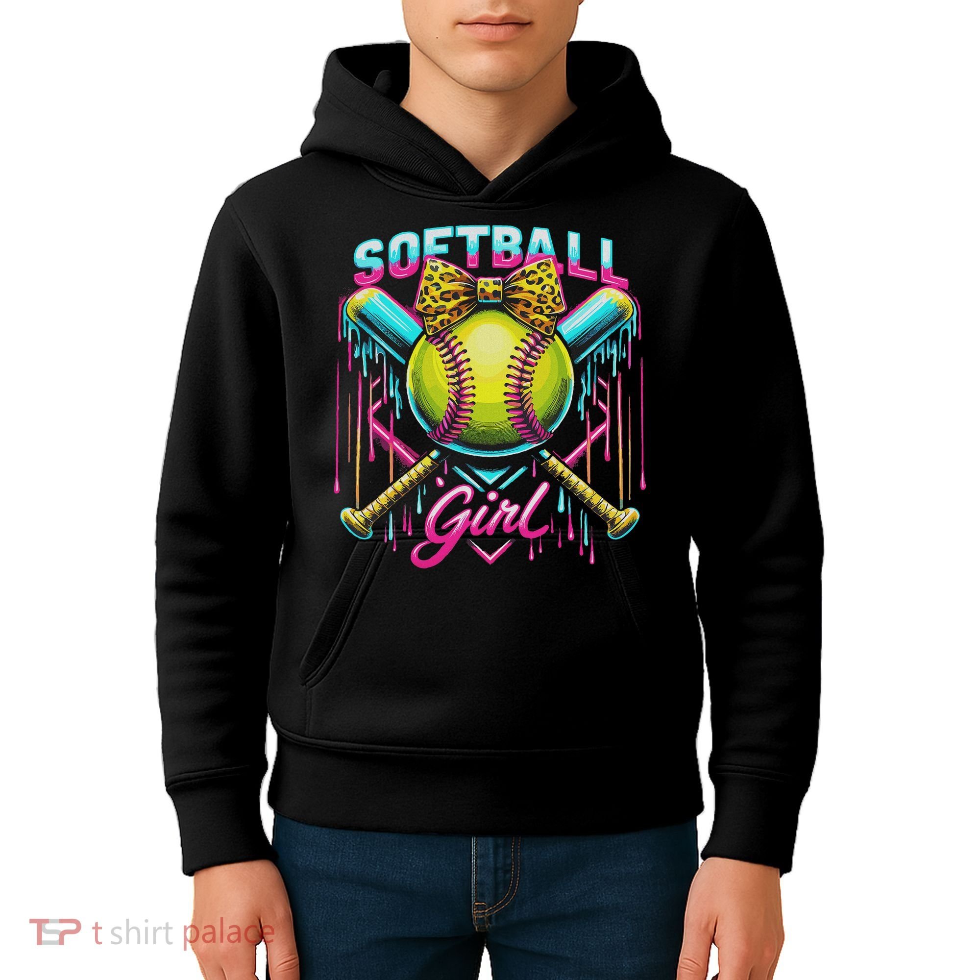 Softball Player Girl Ice Cream Softball Drip Kids Hoodie