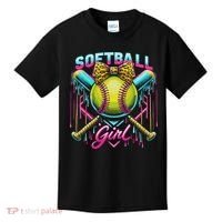 Softball Player Girl Ice Cream Softball Drip Kids T-Shirt thumb 0