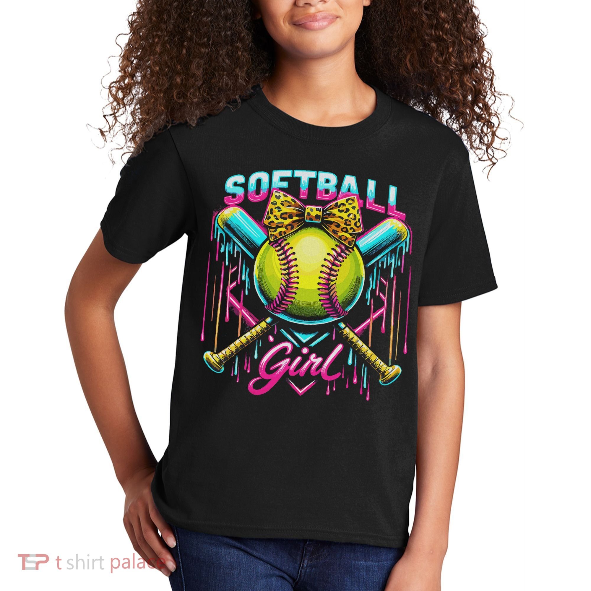 Softball Player Girl Ice Cream Softball Drip Kids T-Shirt