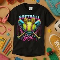 Softball Player Girl Ice Cream Softball Drip Kids T-Shirt thumb 3
