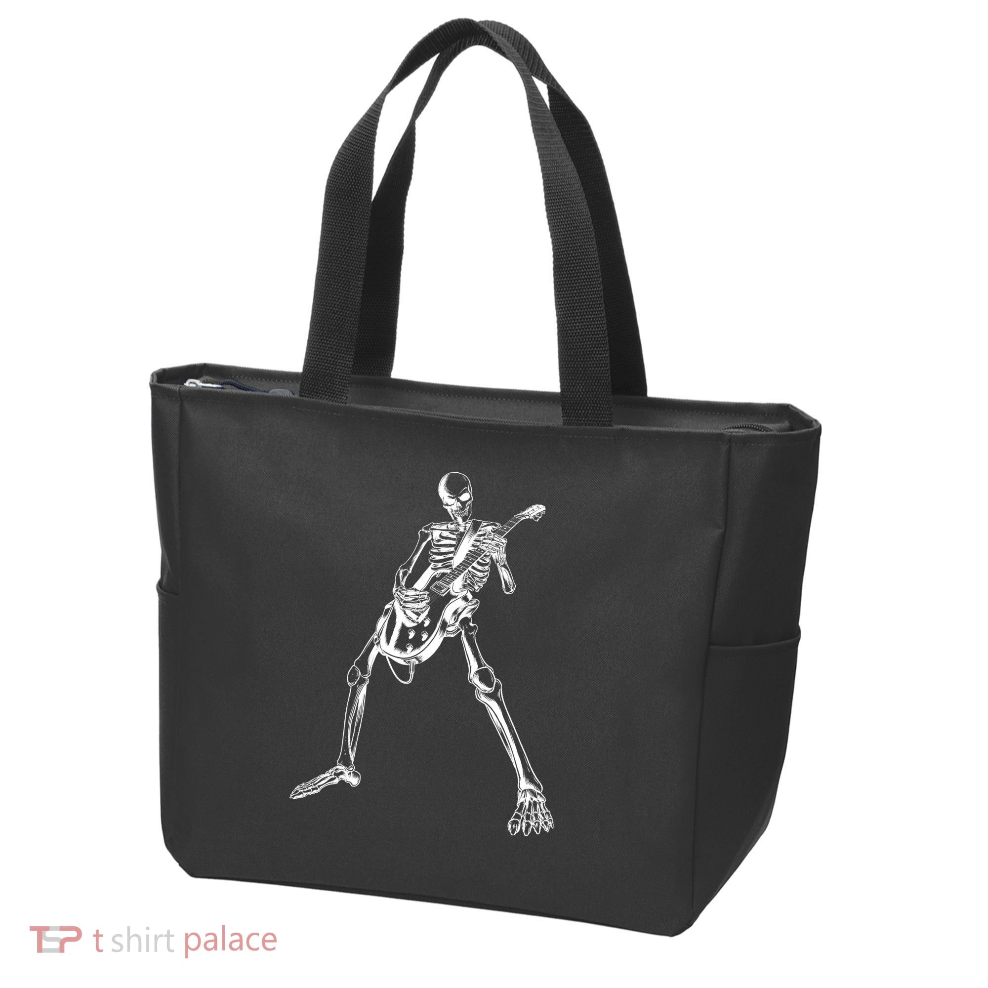 Skeleton Playing Guitar Tote Bag