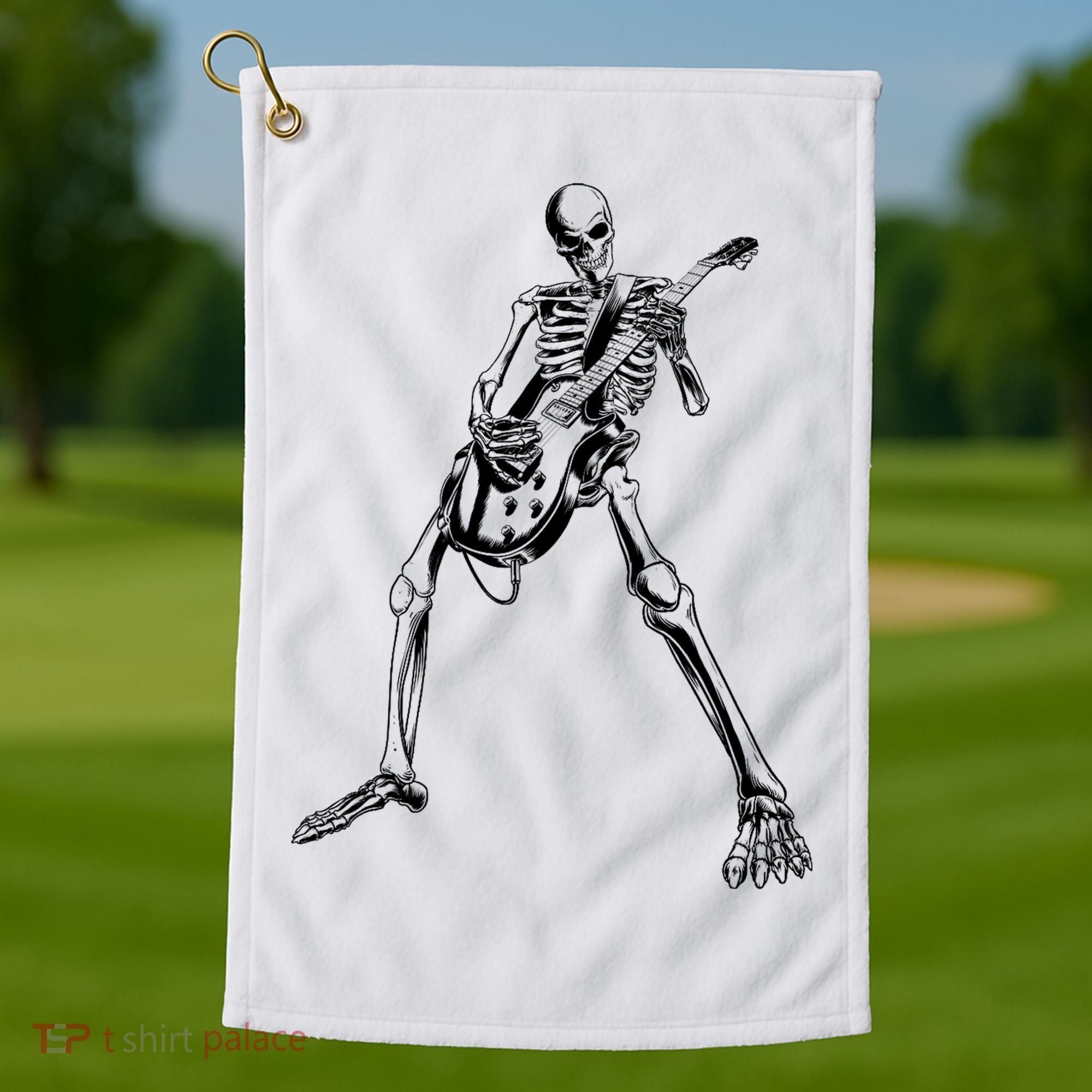 Skeleton Playing Guitar Golf Towel