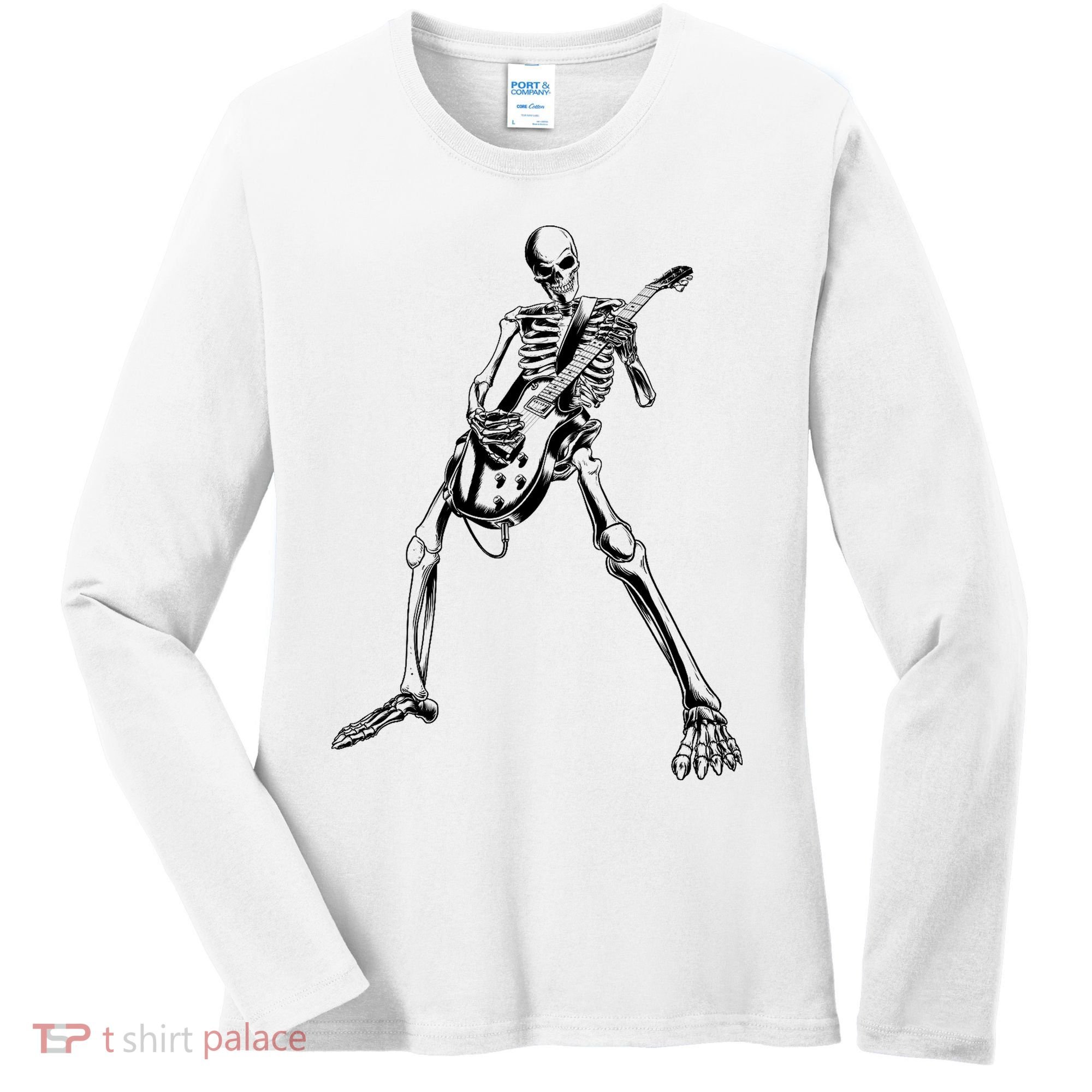 Skeleton Playing Guitar Women's Long Sleeve Shirt