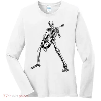 Skeleton Playing Guitar Women's Long Sleeve Shirt