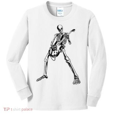 Skeleton Playing Guitar Kids Long Sleeve Shirt