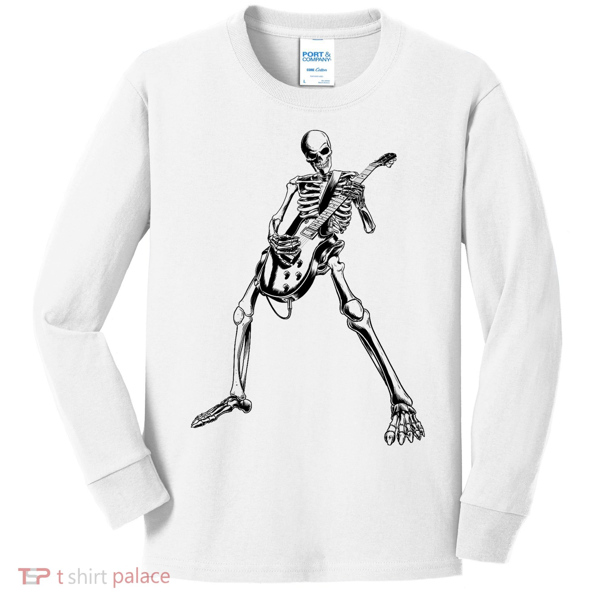 Skeleton Playing Guitar Kids Long Sleeve Shirt