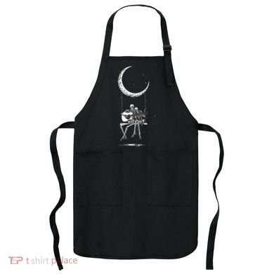 Skeleton Playing Guitar Graphic Band Tees Rock And Roll Moon Apron