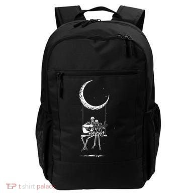Skeleton Playing Guitar Graphic Band Tees Rock And Roll Moon Backpack