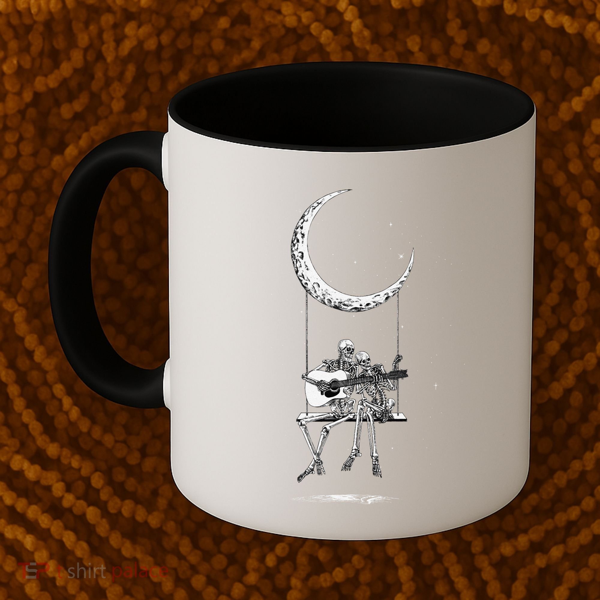 Skeleton Playing Guitar Graphic Band Tees Rock And Roll Moon Coffee Mug