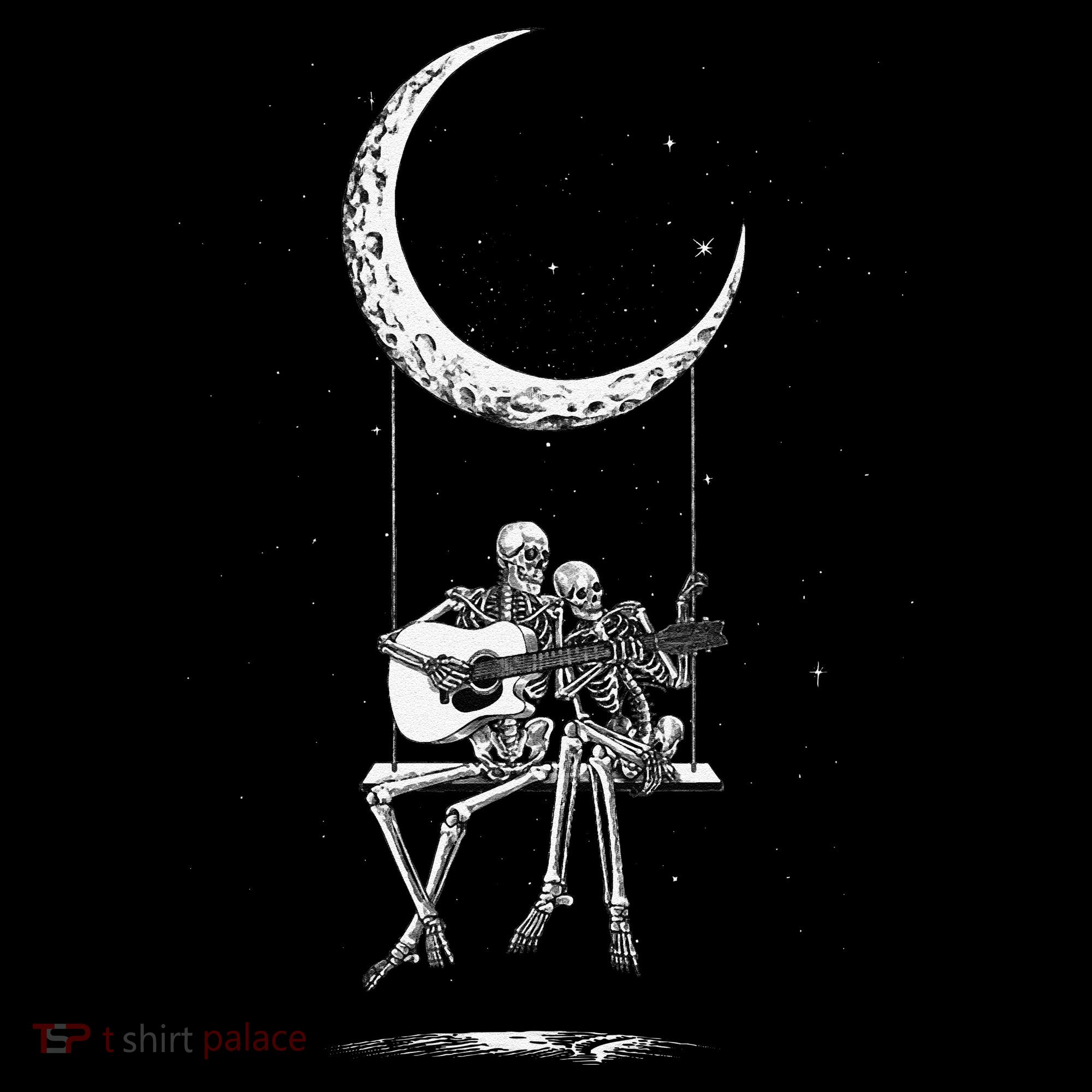 Skeleton Playing Guitar Graphic Band Tees Rock And Roll Moon Women's Hoodie