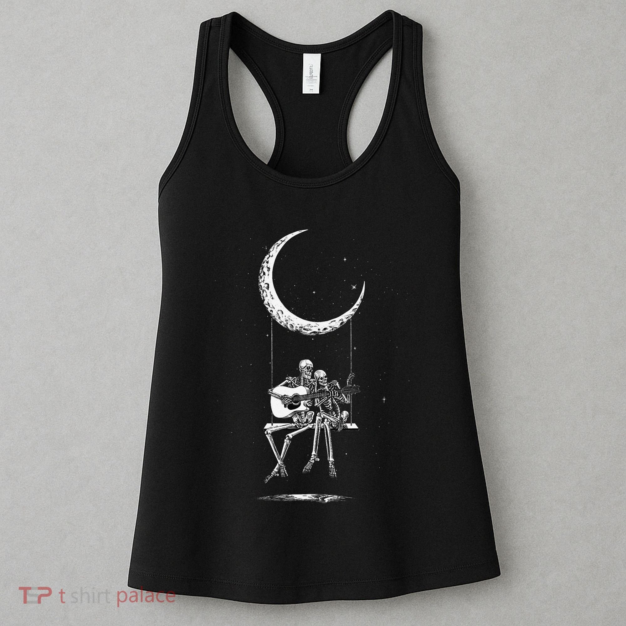 Skeleton Playing Guitar Graphic Band Tees Rock And Roll Moon Women's Tank Top