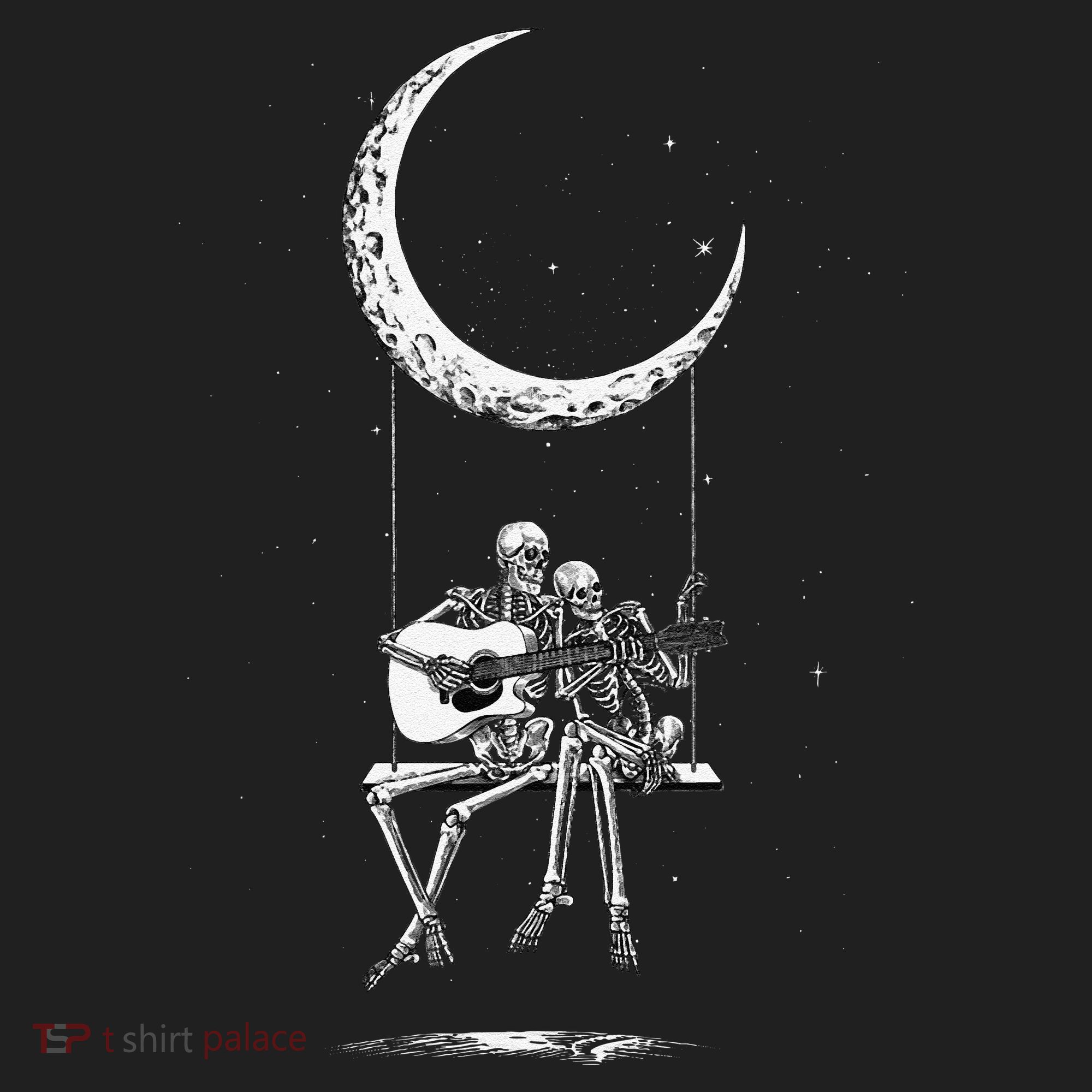 Skeleton Playing Guitar Graphic Band Tees Rock And Roll Moon Hat
