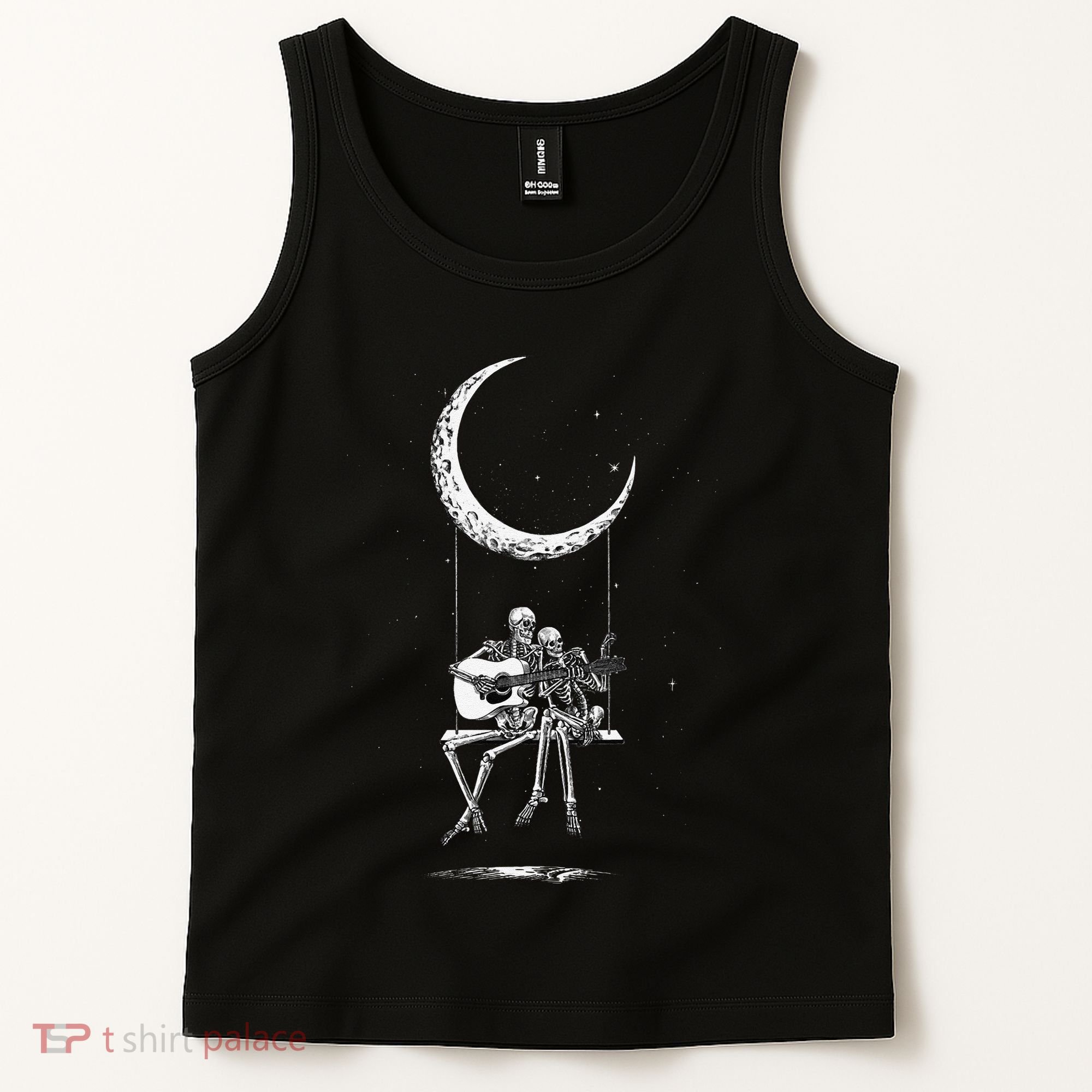 Skeleton Playing Guitar Graphic Band Tees Rock And Roll Moon Tank Top