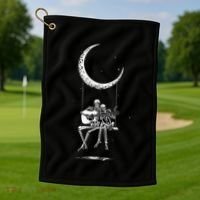 Skeleton Playing Guitar Graphic Band Tees Rock And Roll Moon Golf Towel thumb 1