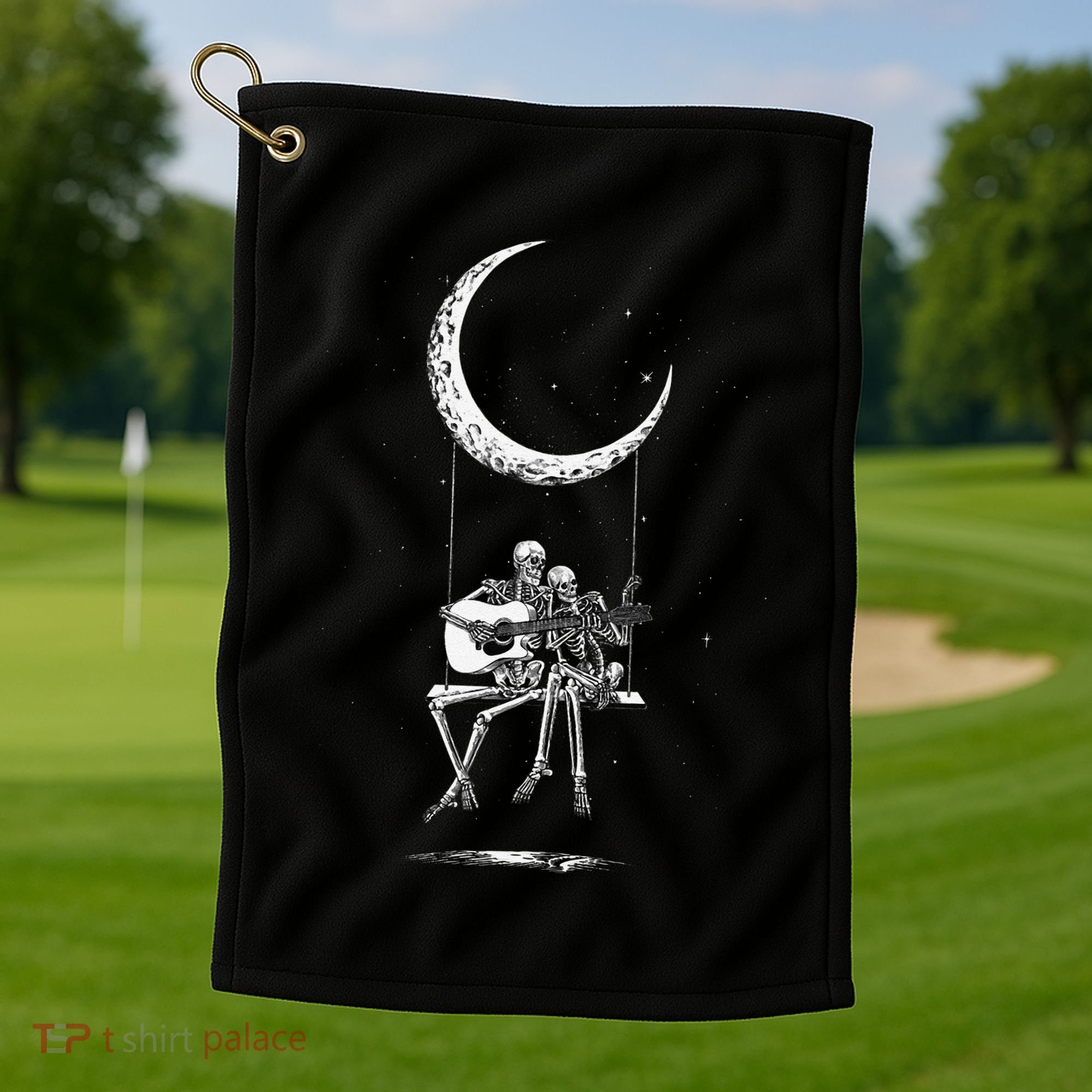 Skeleton Playing Guitar Graphic Band Tees Rock And Roll Moon Golf Towel