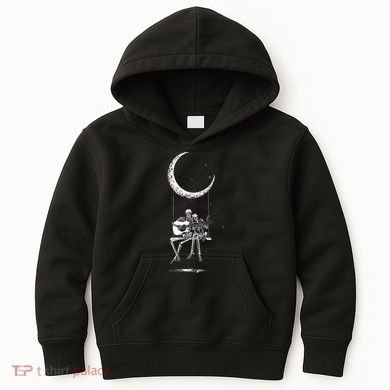 Skeleton Playing Guitar Graphic Band Tees Rock And Roll Moon Kids Hoodie