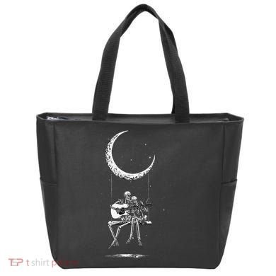 Skeleton Playing Guitar Graphic Band Tees Rock And Roll Moon Tote Bag