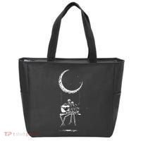 Skeleton Playing Guitar Graphic Band Tees Rock And Roll Moon Tote Bag thumb 0