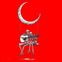 Skeleton Playing Guitar Graphic Band Tees Rock And Roll Moon Santa Hat thumb 1