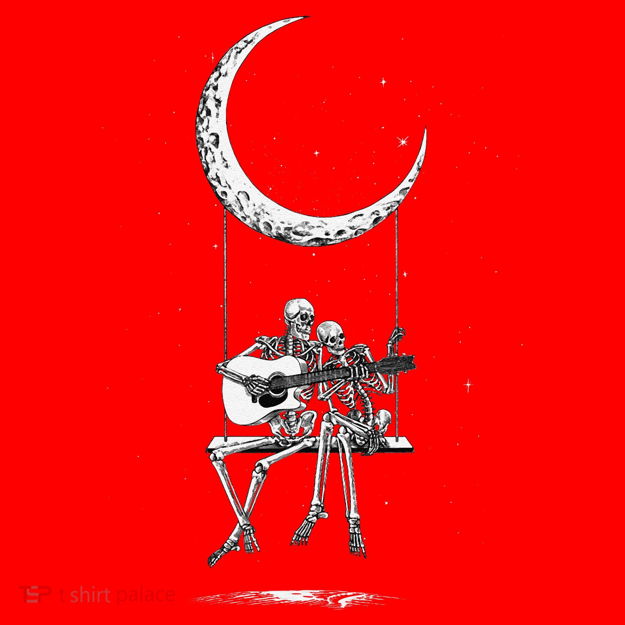 Skeleton Playing Guitar Graphic Band Tees Rock And Roll Moon Santa Hat