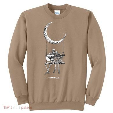 Skeleton Playing Guitar Graphic Band Tees Rock And Roll Moon Sweatshirt