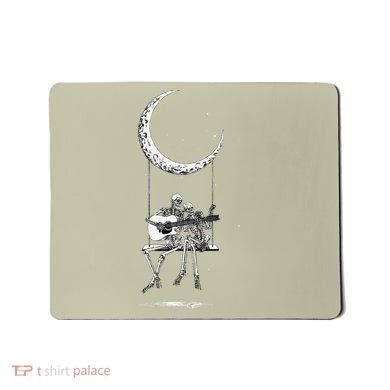 Skeleton Playing Guitar Graphic Band Tees Rock And Roll Moon Mousepad