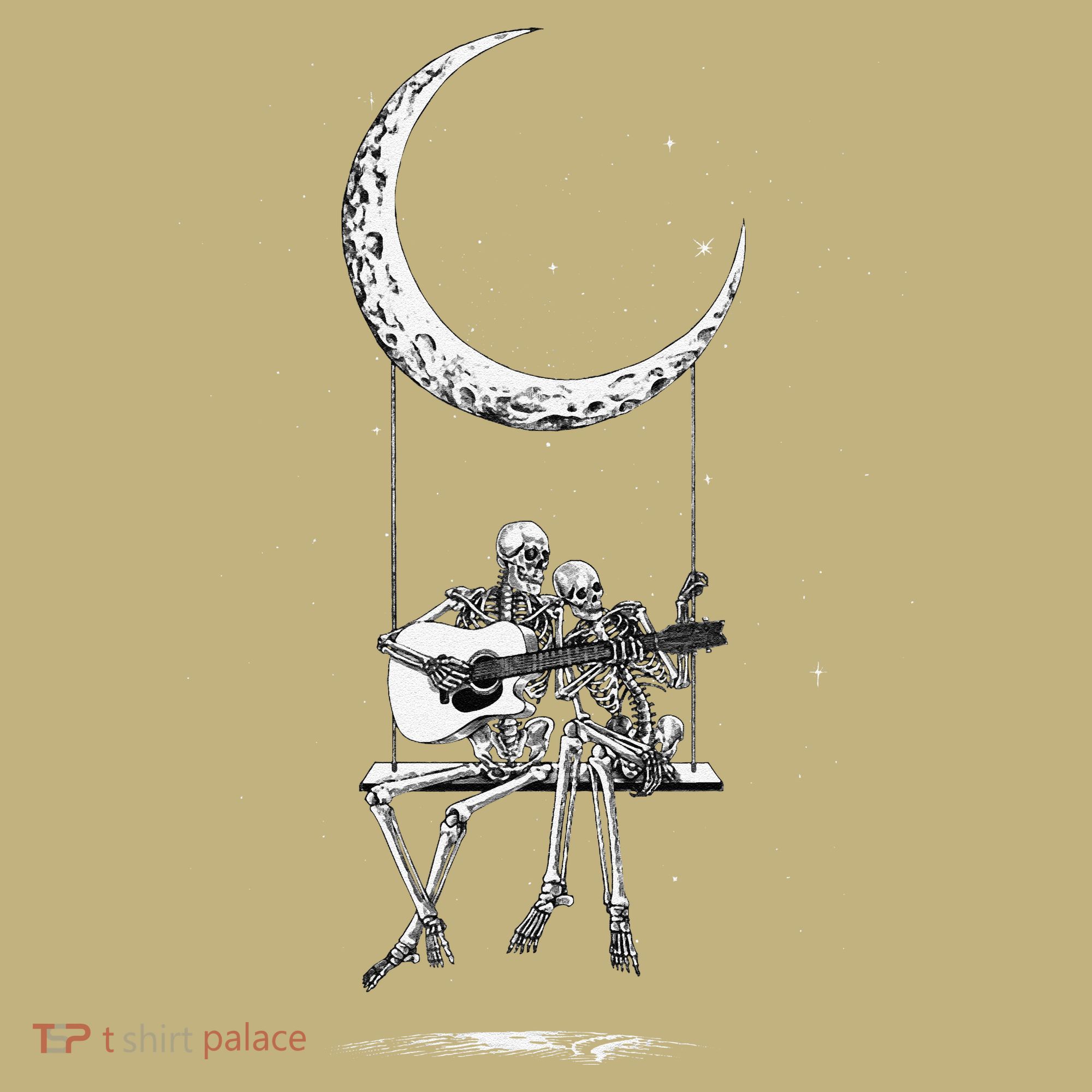 Skeleton Playing Guitar Graphic Band Tees Rock And Roll Moon Kids T-Shirt