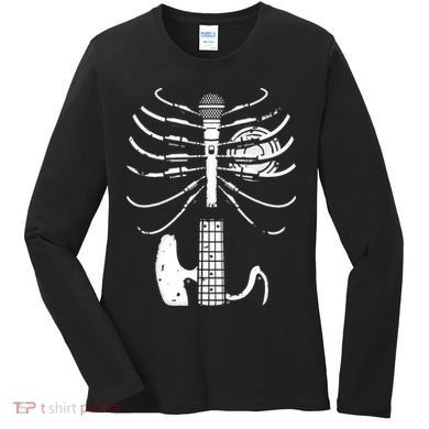 skeleton playing guitar electric Acoustic Classical Women's Long Sleeve Shirt