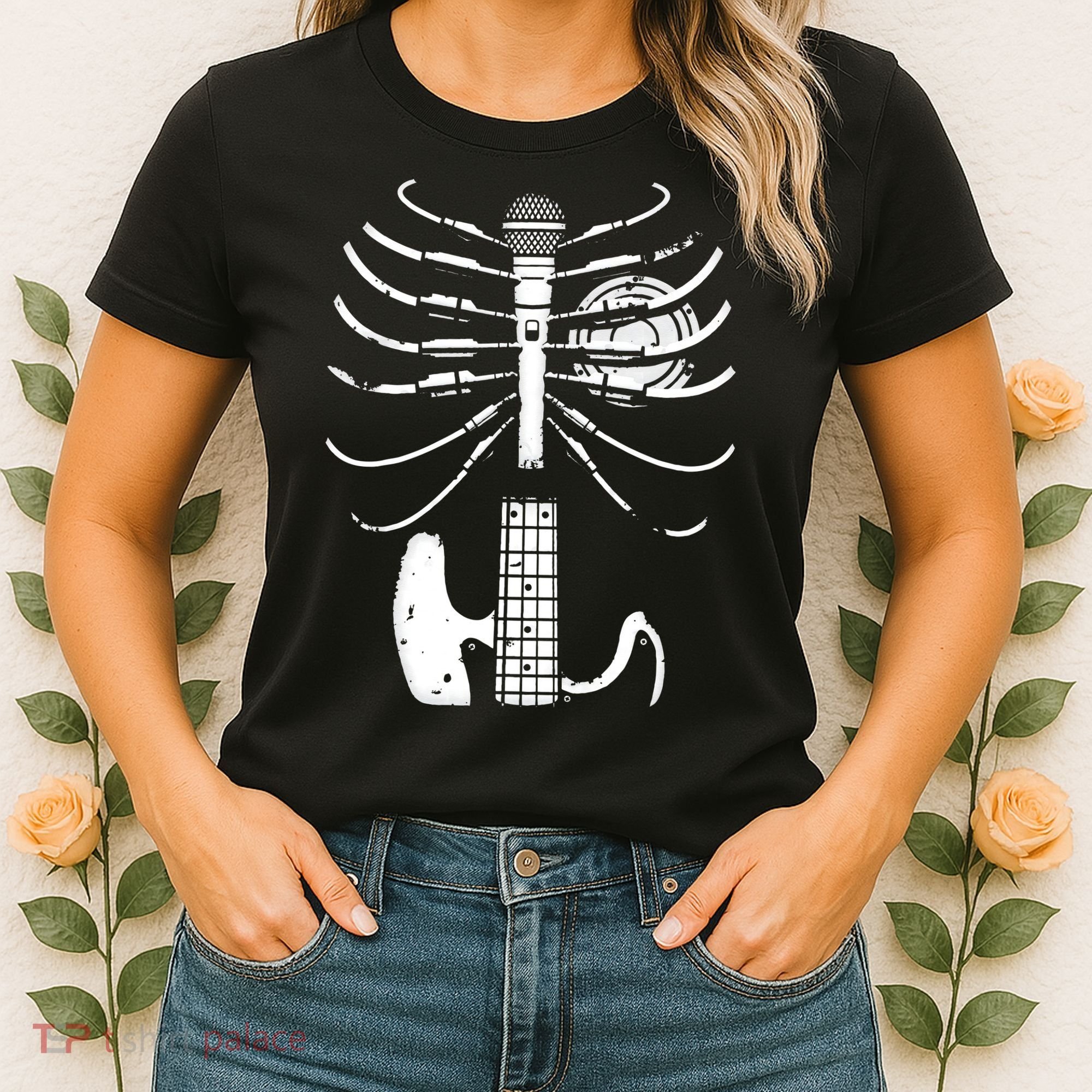 skeleton playing guitar electric Acoustic Classical Women's T-Shirt
