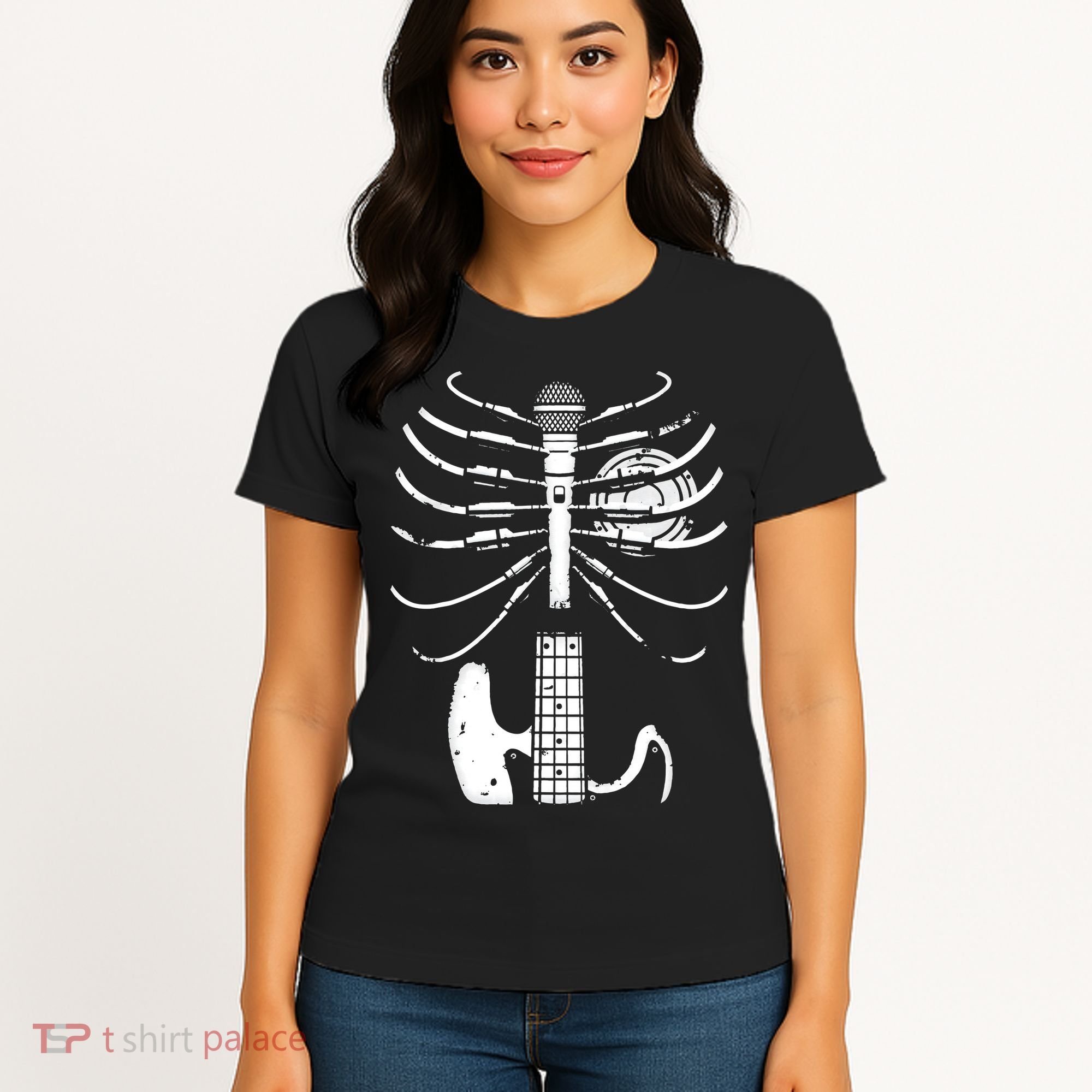 skeleton playing guitar electric Acoustic Classical Women's T-Shirt