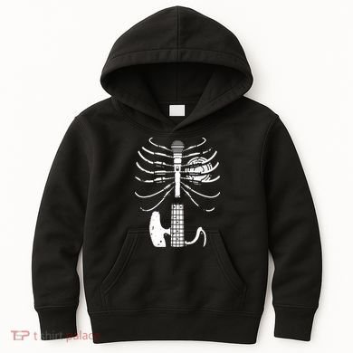 skeleton playing guitar electric Acoustic Classical Kids Hoodie