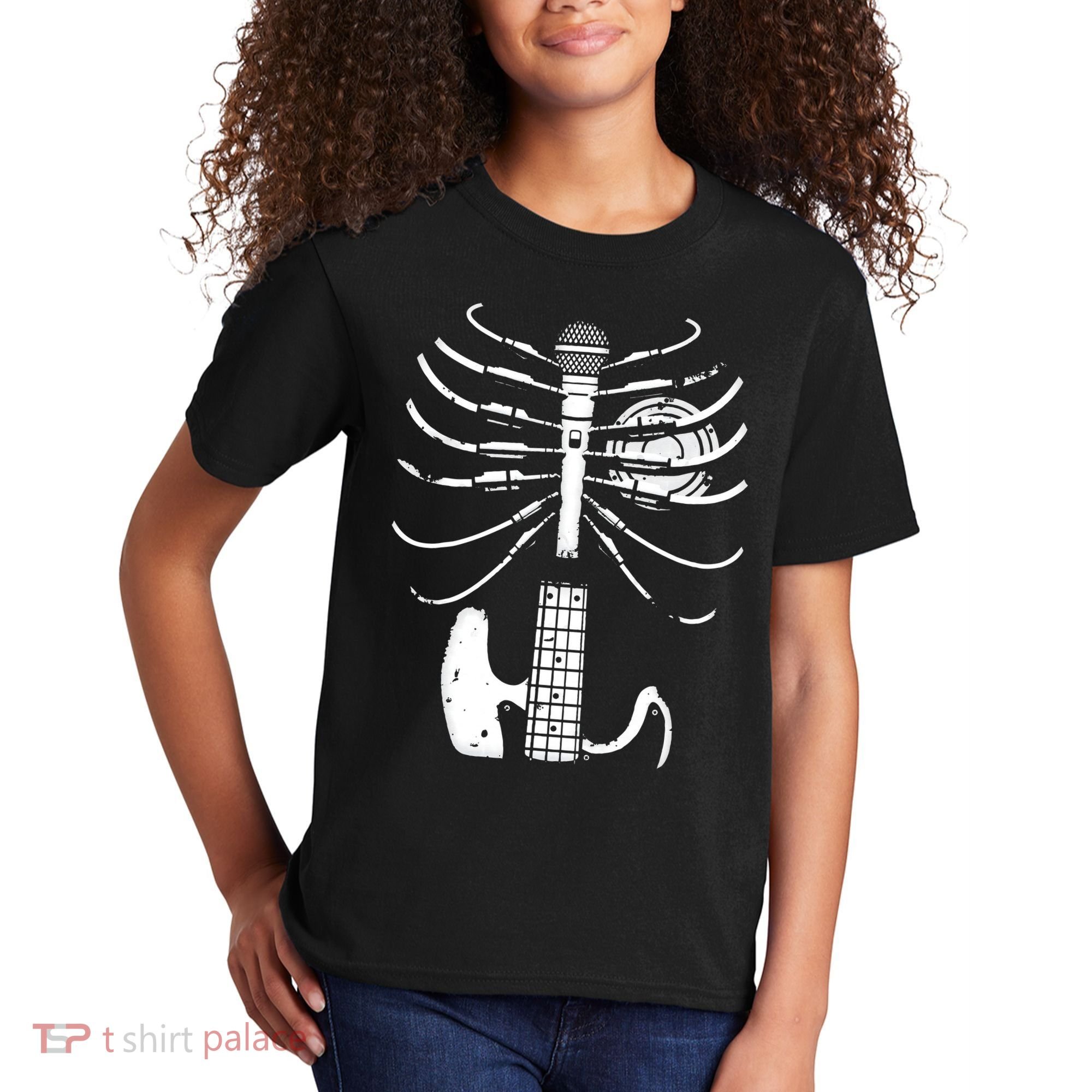 skeleton playing guitar electric Acoustic Classical Kids T-Shirt