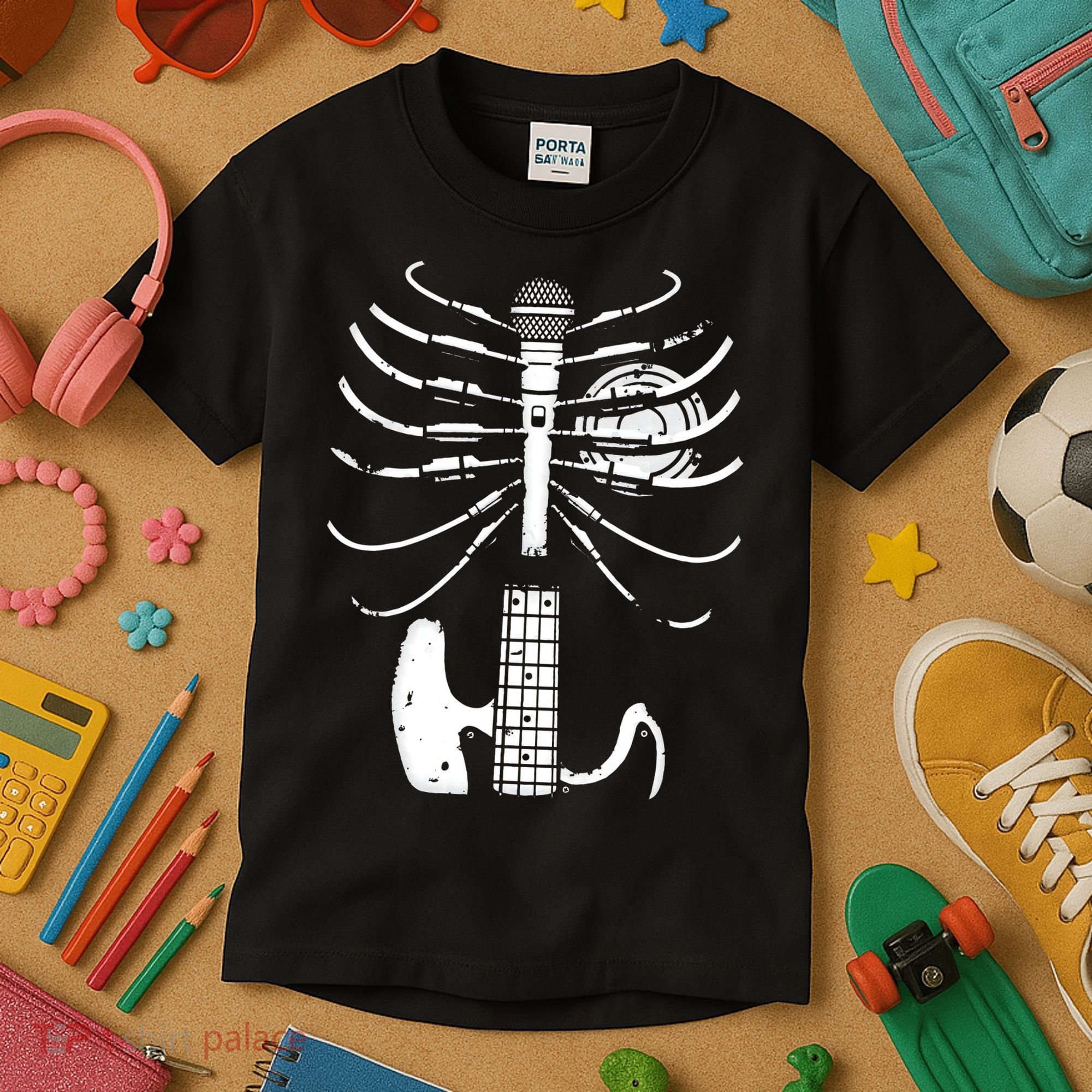 skeleton playing guitar electric Acoustic Classical Kids T-Shirt