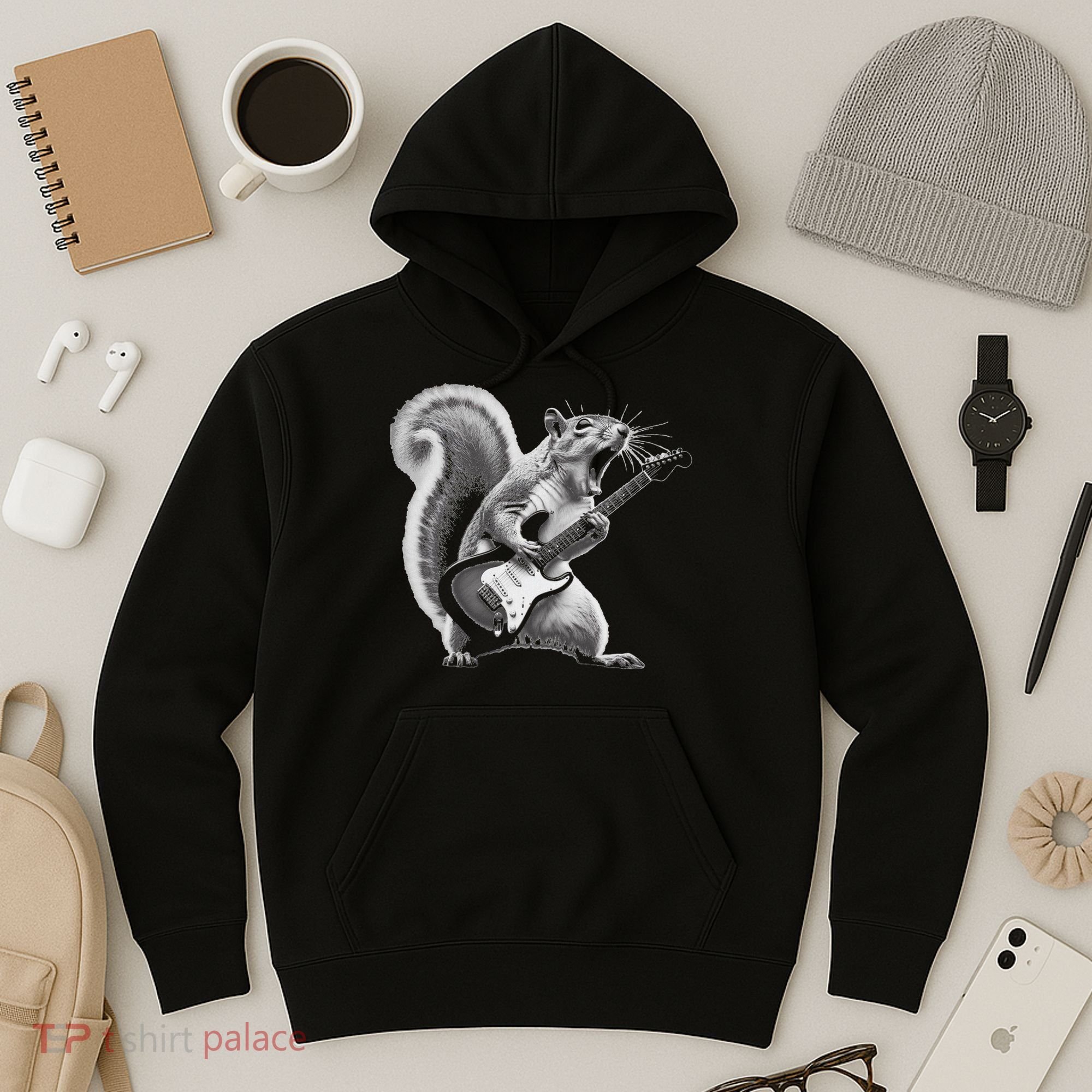 Squirrel Playing Guitar Rock And Roll Hoodie