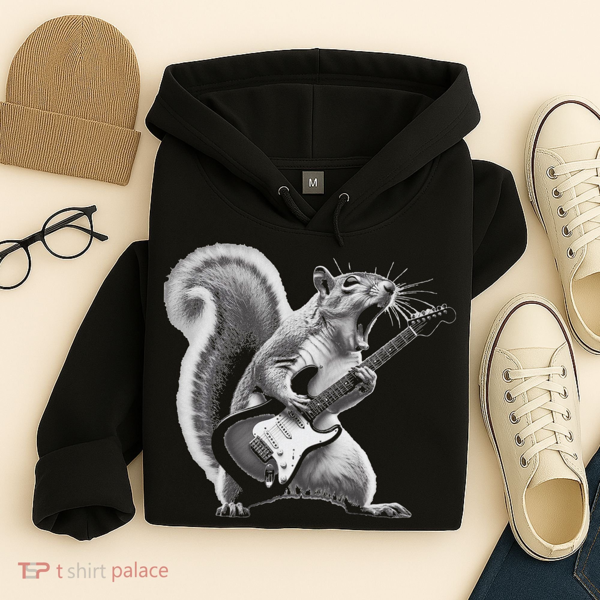 Squirrel Playing Guitar Rock And Roll Hoodie