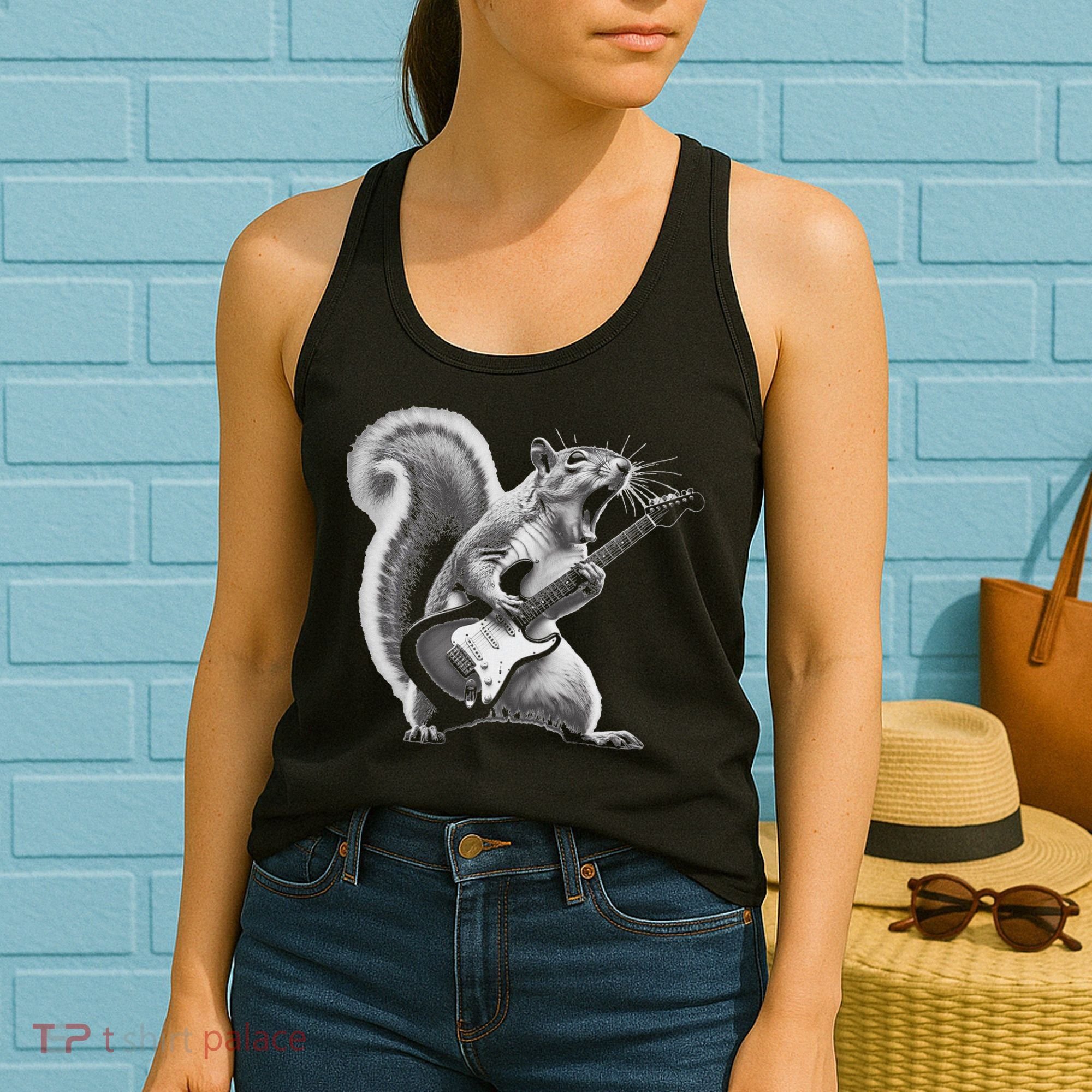 Squirrel Playing Guitar Rock And Roll Women's Tank Top