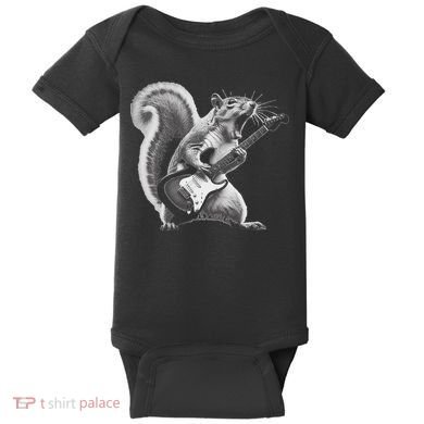 Squirrel Playing Guitar Rock And Roll Baby Bodysuit