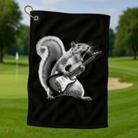Squirrel Playing Guitar Rock And Roll Golf Towel thumb 1
