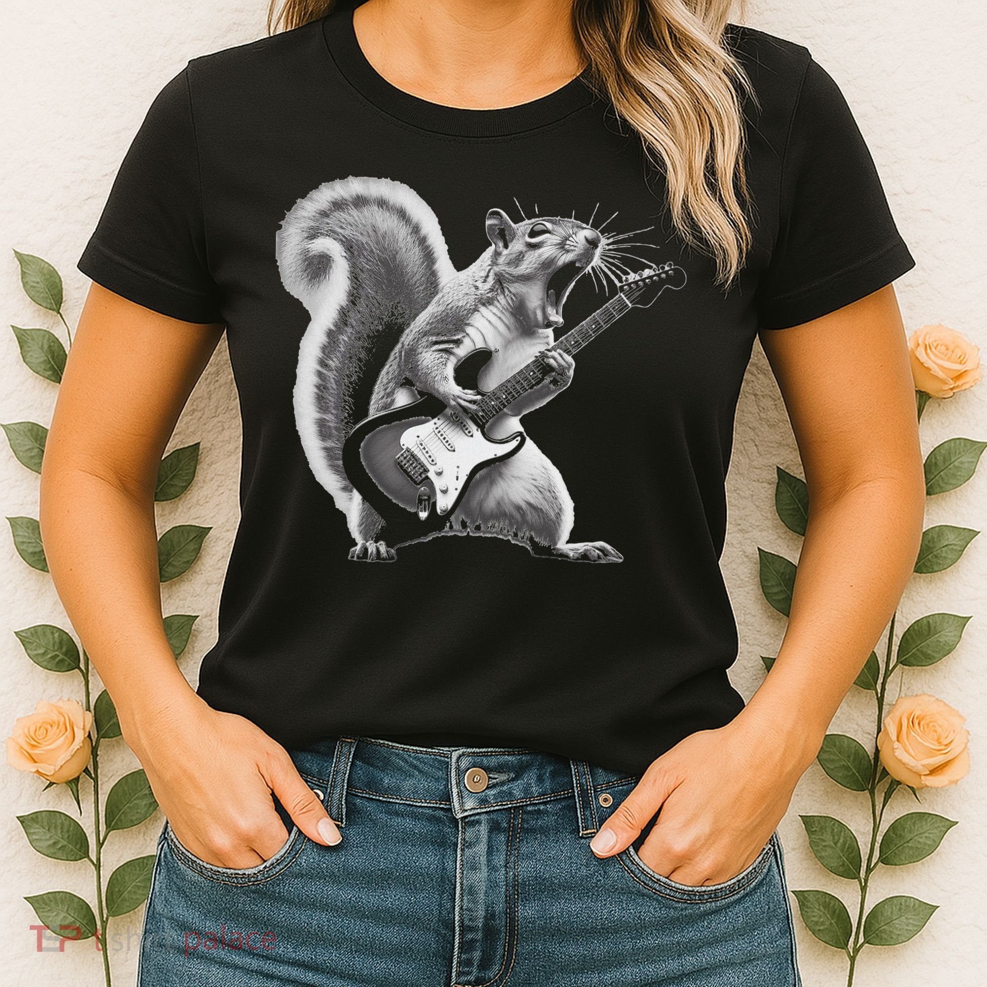 Squirrel Playing Guitar Rock And Roll Women's T-Shirt
